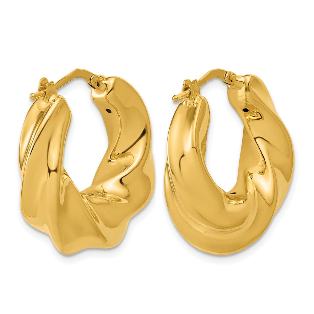 14K Polished Puffed and Twisted Hoop Earrings