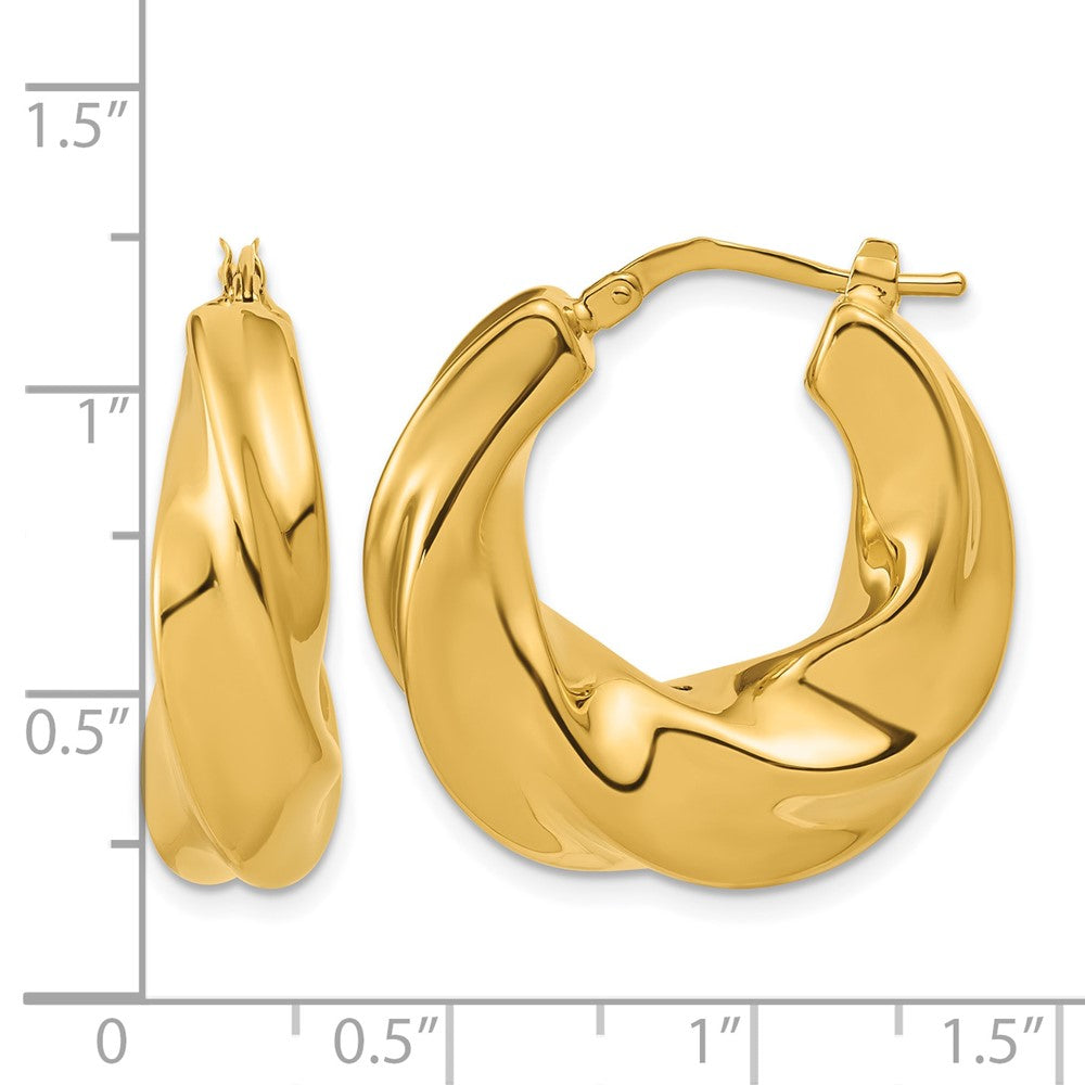 14K Polished Puffed and Twisted Hoop Earrings