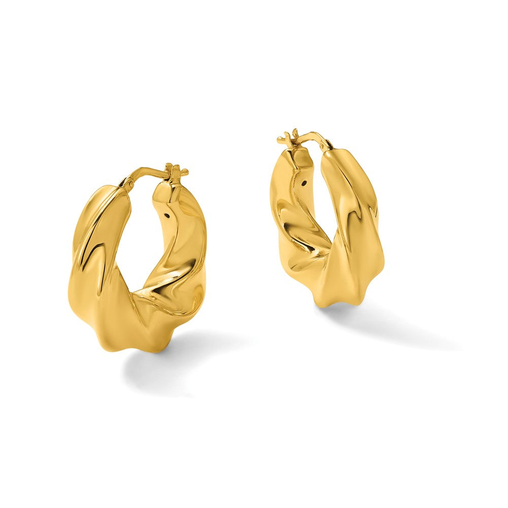 14K Polished Puffed and Twisted Hoop Earrings
