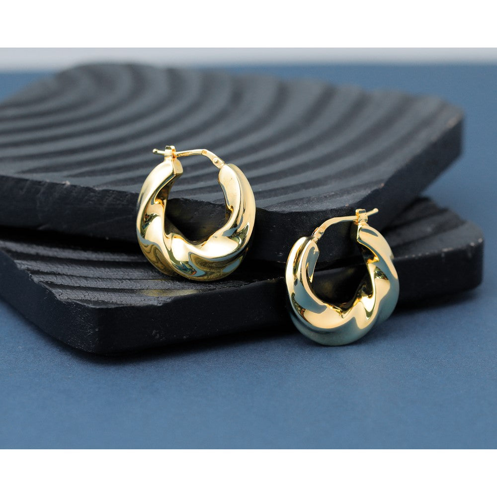 14K Polished Puffed and Twisted Hoop Earrings