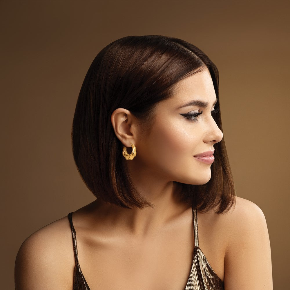 14K Polished Puffed and Twisted Hoop Earrings