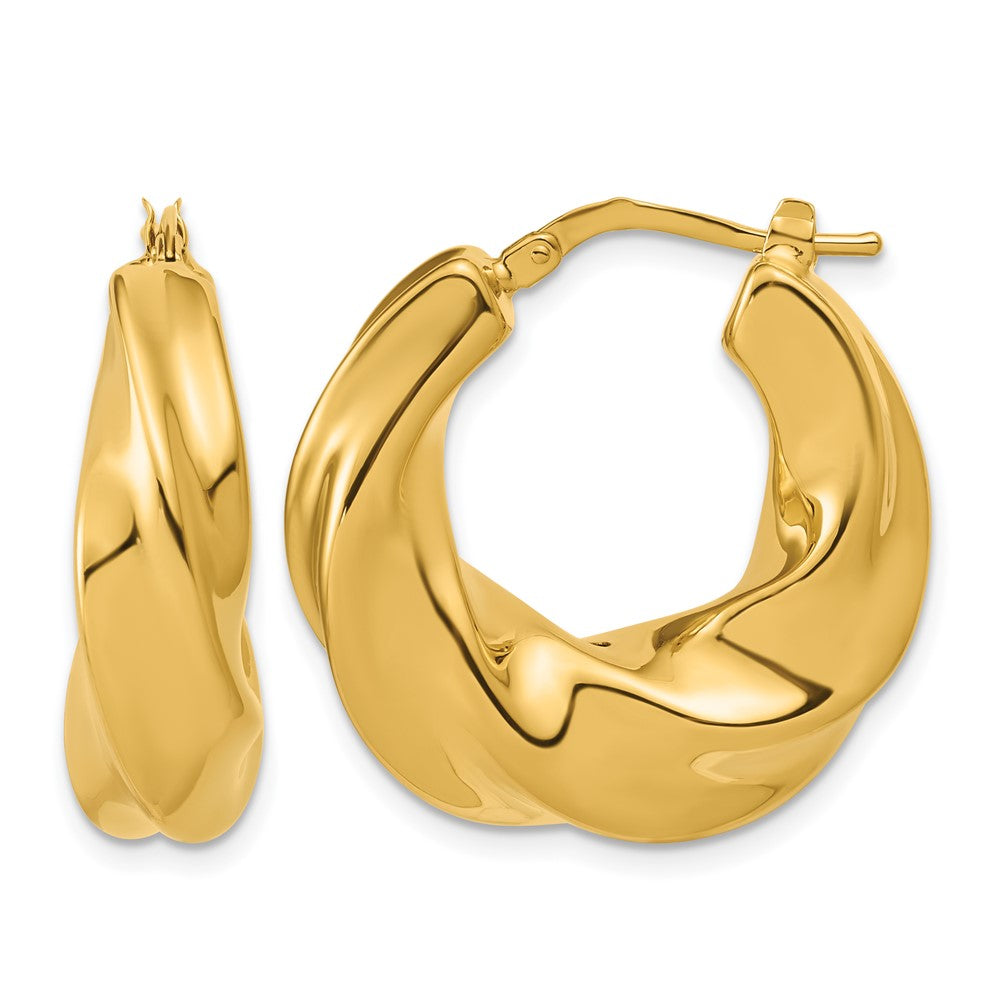 14K Polished Puffed and Twisted Hoop Earrings