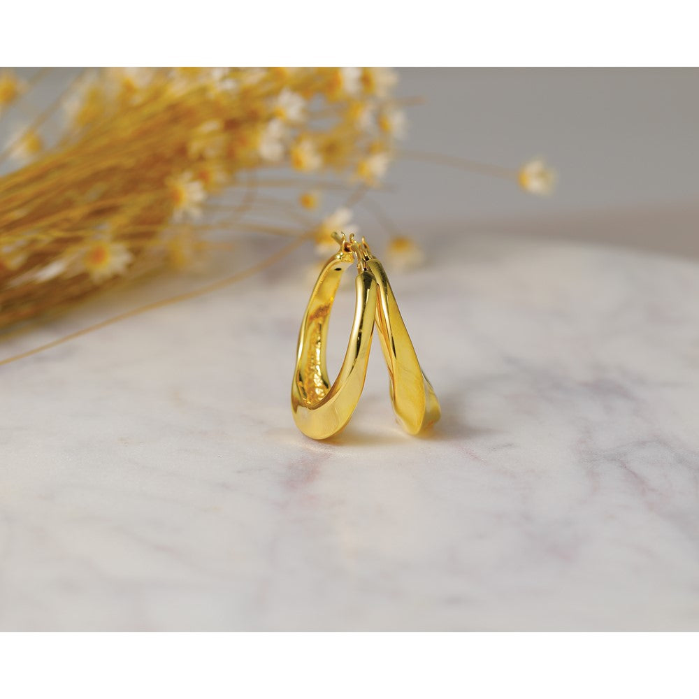 14K Polished Twisted Hollow Hoop Earrings