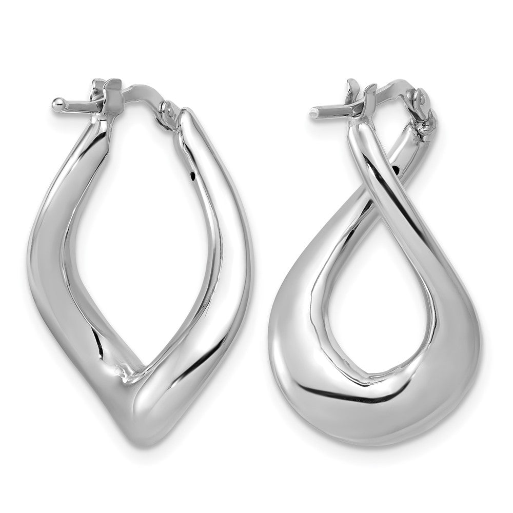 14K with White Rhodium Plating Polished Twist Hoop Earrings