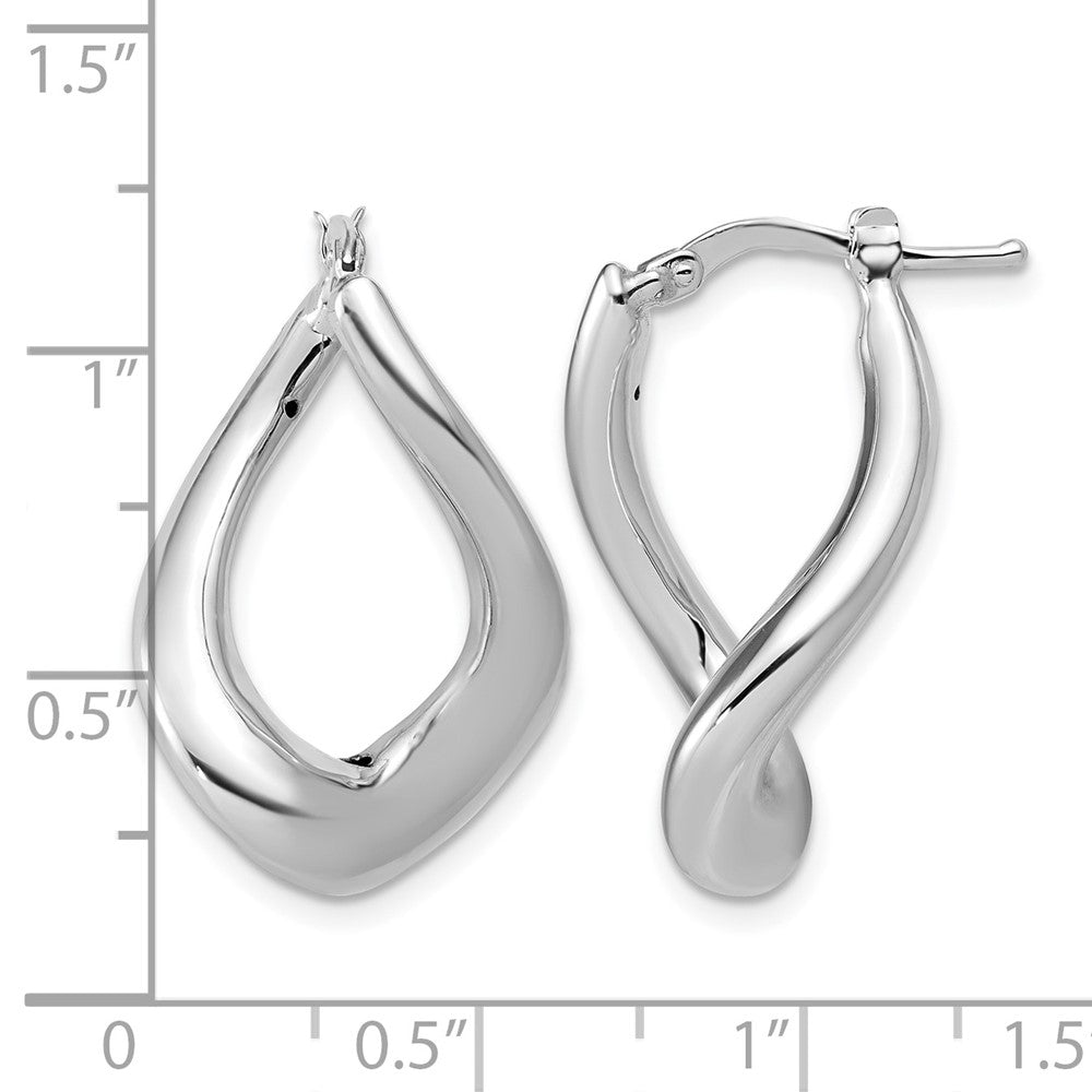 14K with White Rhodium Plating Polished Twist Hoop Earrings