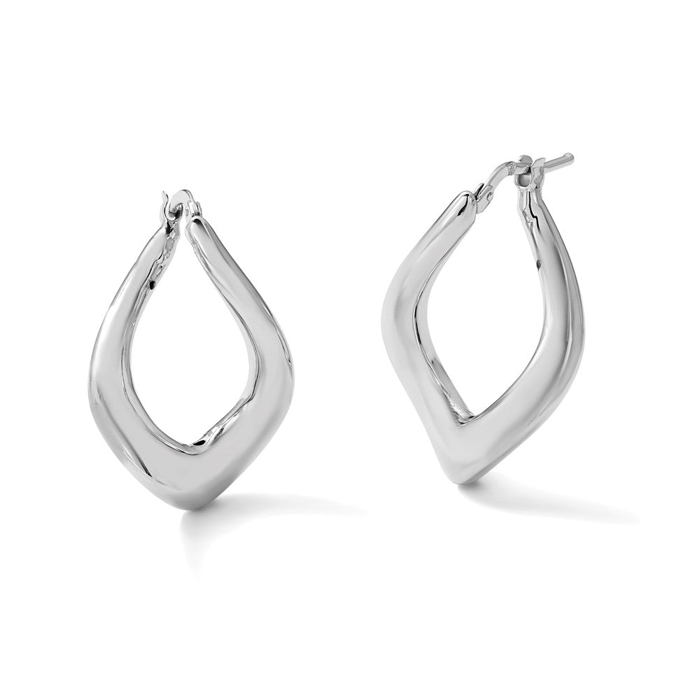 14K with White Rhodium Plating Polished Twist Hoop Earrings