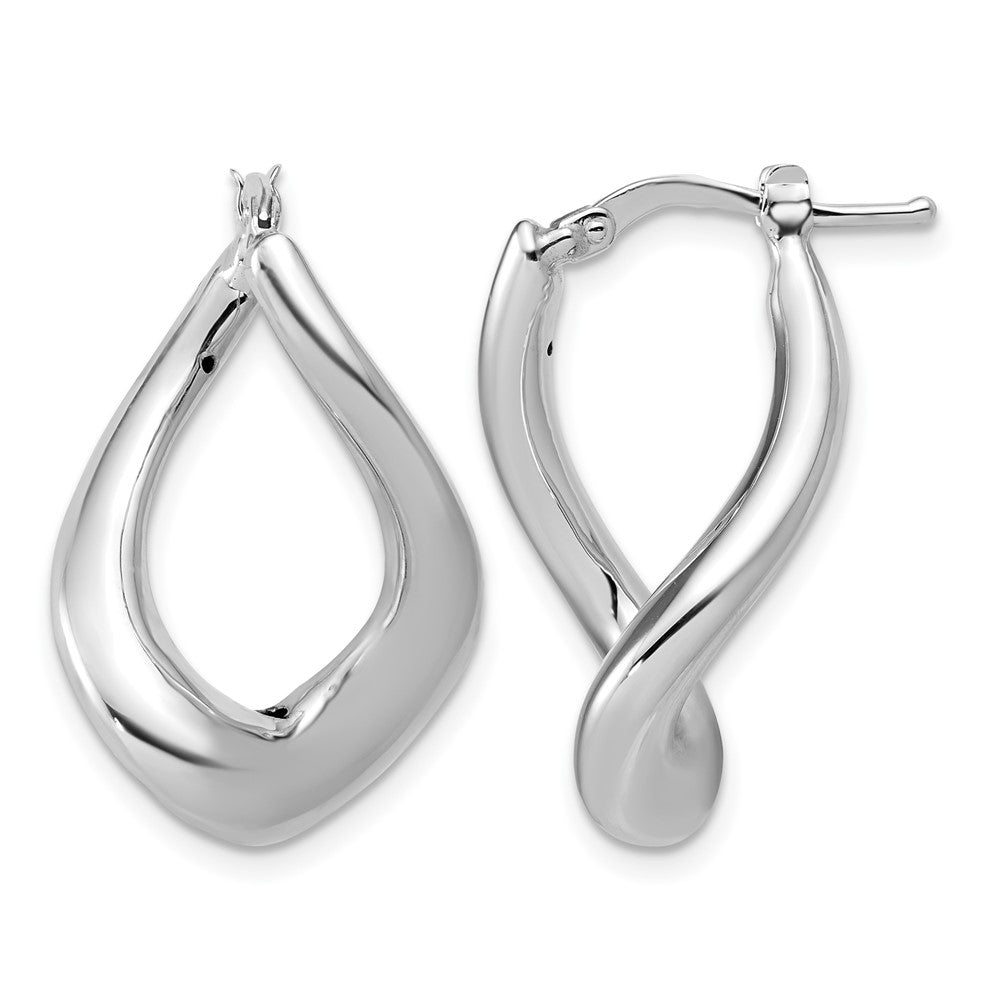 14K with White Rhodium Plating Polished Twist Hoop Earrings