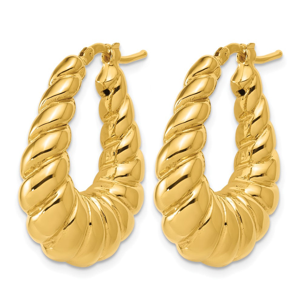 14K Polished Scallop Oval Hoop Earrings