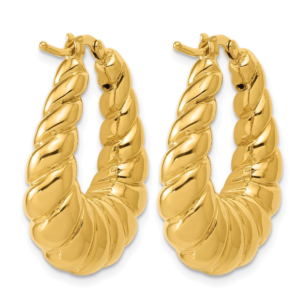 14K Polished Scallop Oval Hoop Earrings