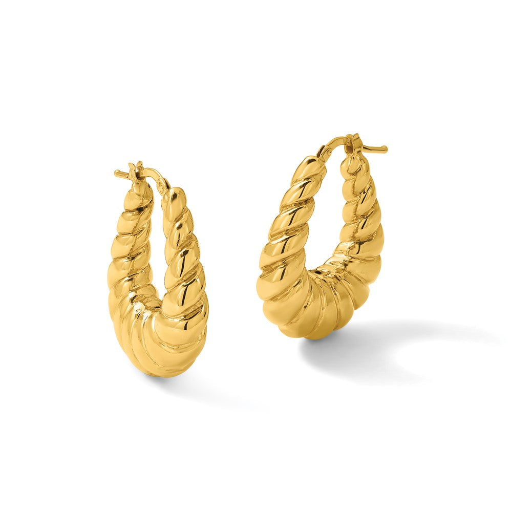 14K Polished Scallop Oval Hoop Earrings