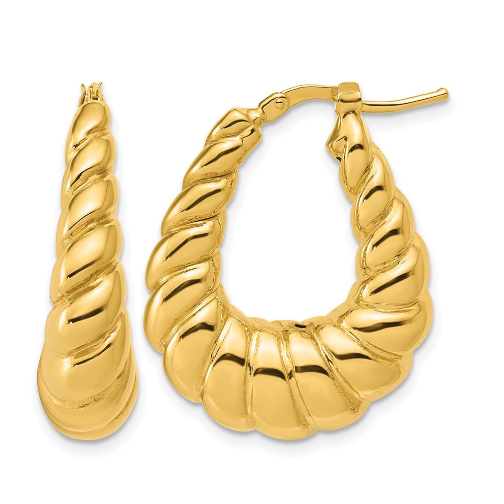 14K Polished Scallop Oval Hoop Earrings