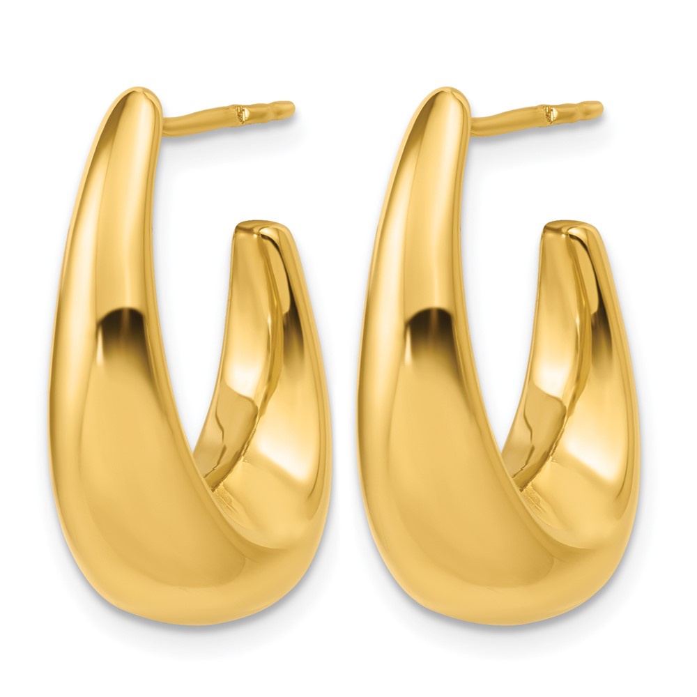 14K Polished Hollow J-Hoop Post Earrings