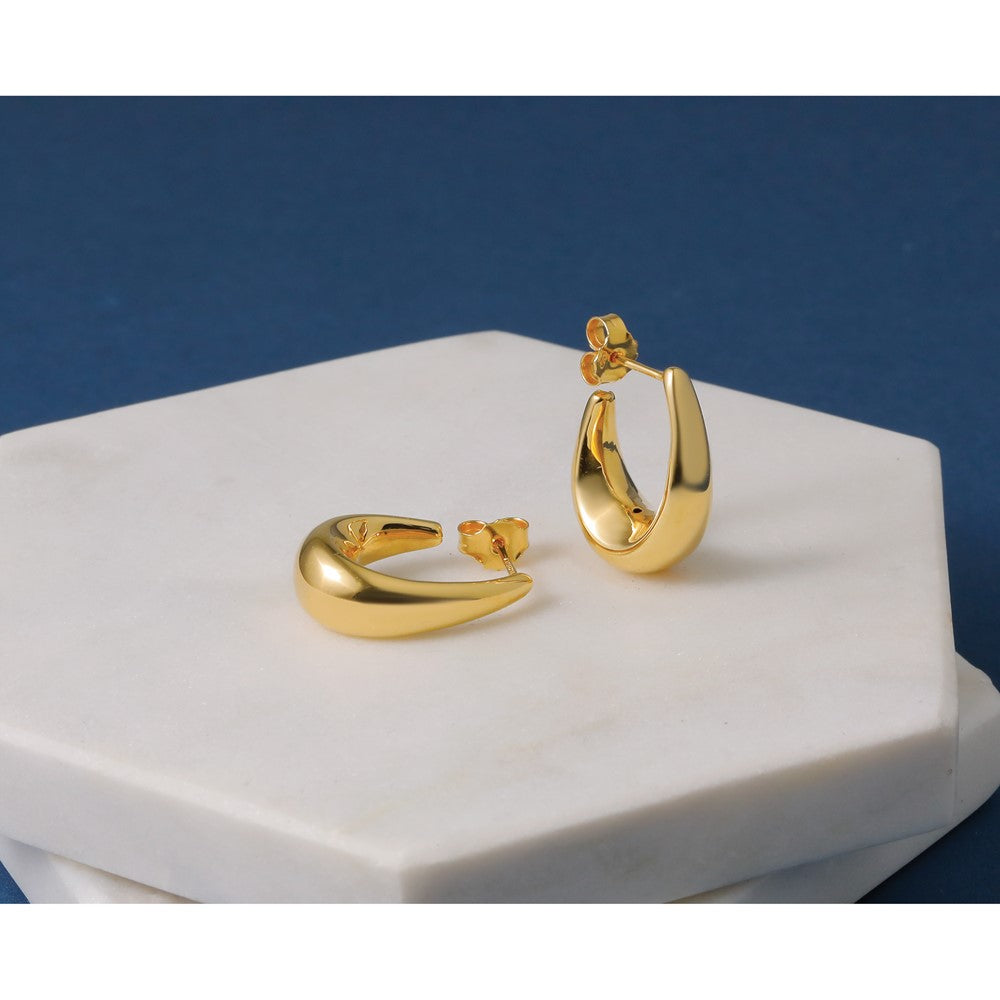 14K Polished Hollow J-Hoop Post Earrings