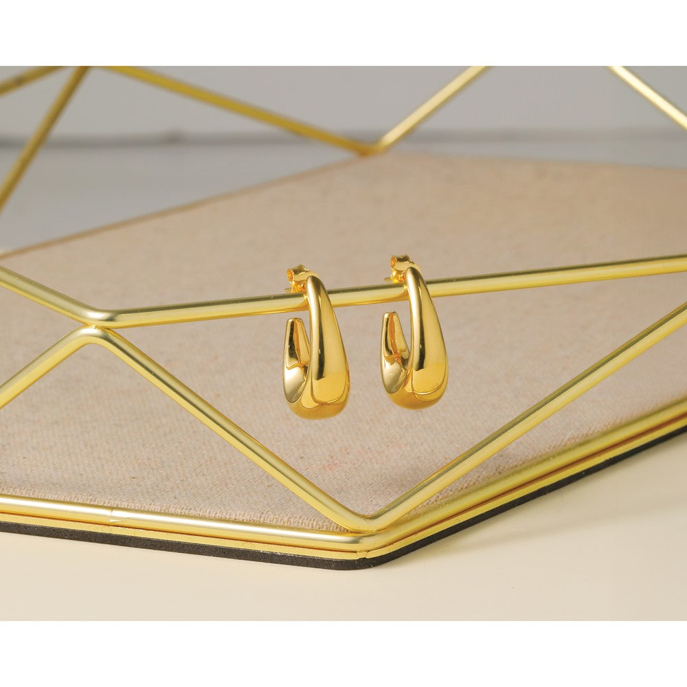 14K Polished Hollow J-Hoop Post Earrings
