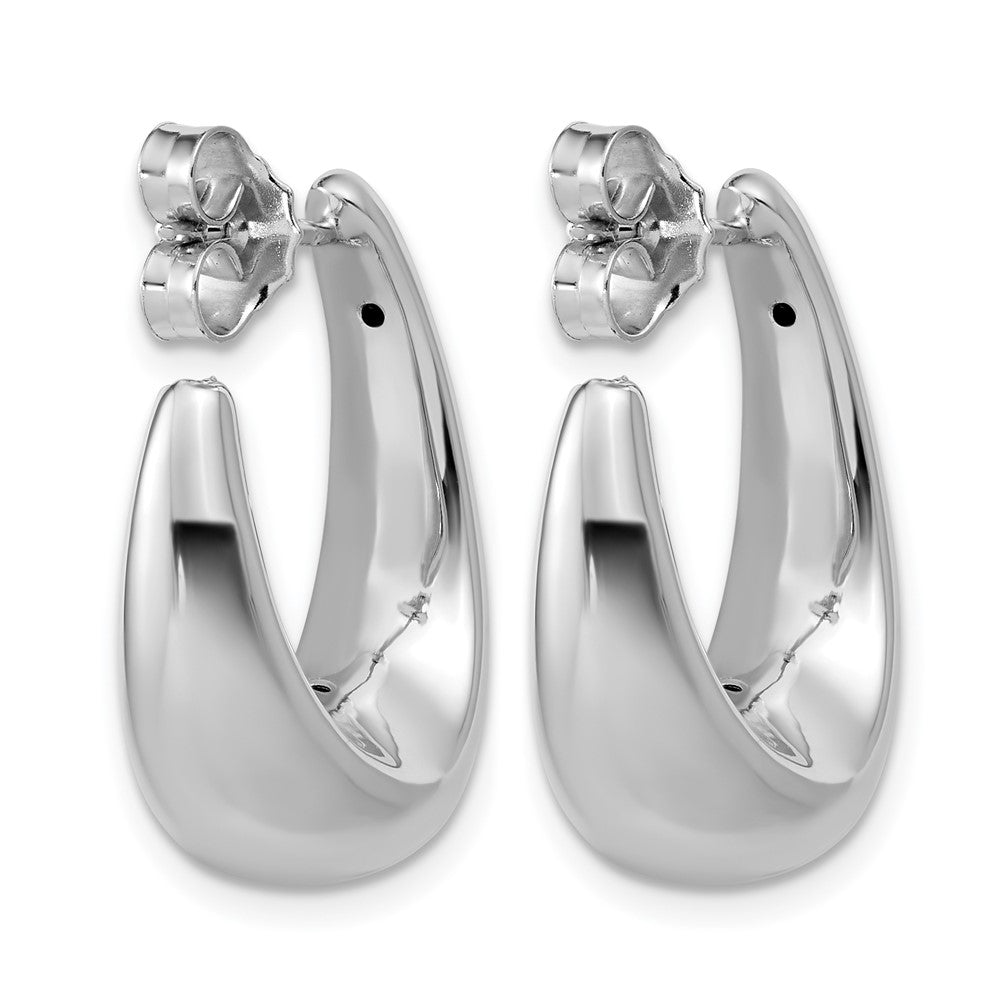 14K w/Wht Rhodium Plating Polished Hollow J-Hoop Post Earrings