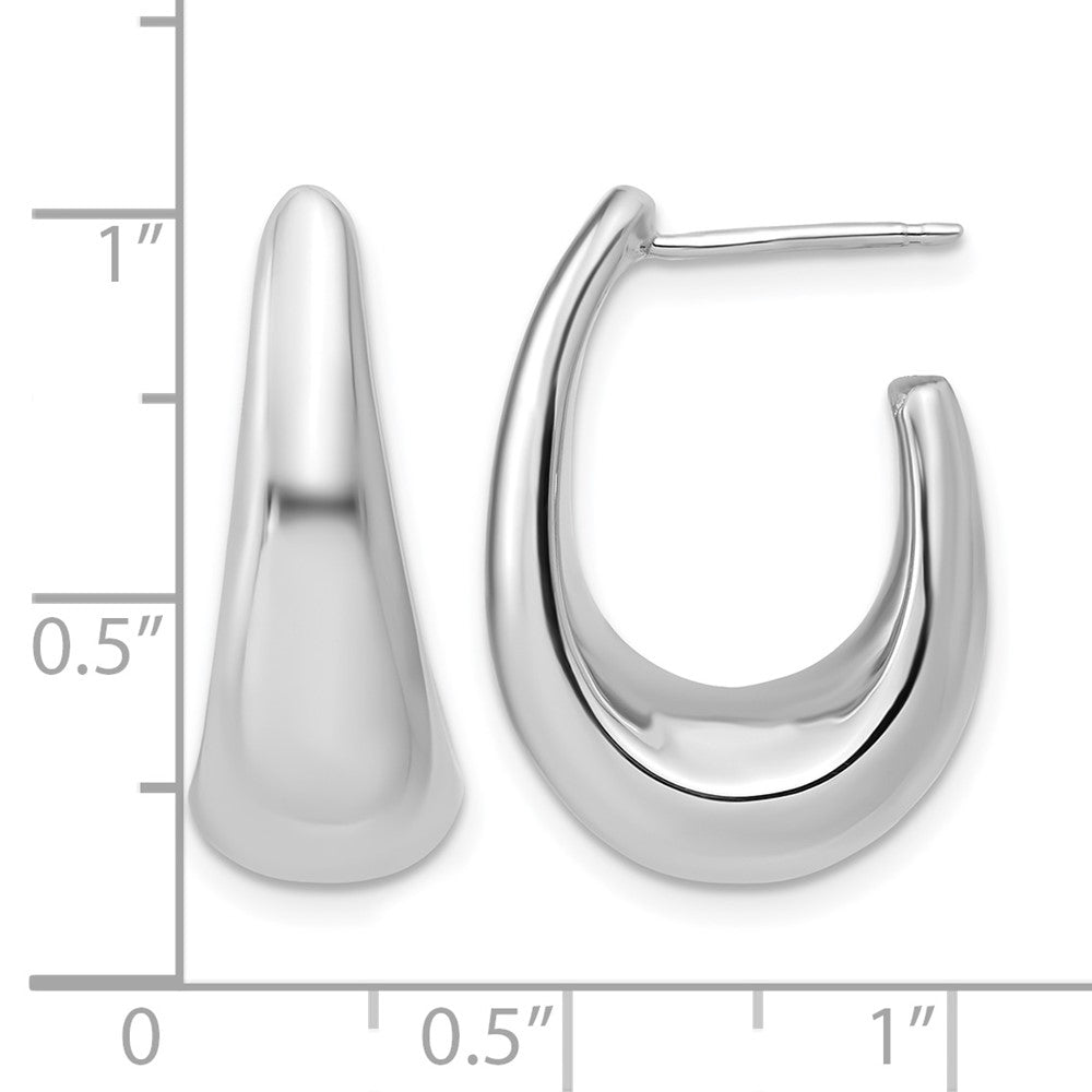 14K w/Wht Rhodium Plating Polished Hollow J-Hoop Post Earrings