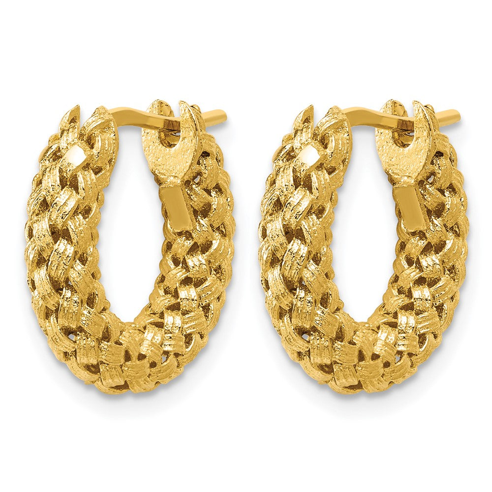 14K Polished and Textured Woven Hoop Earrings