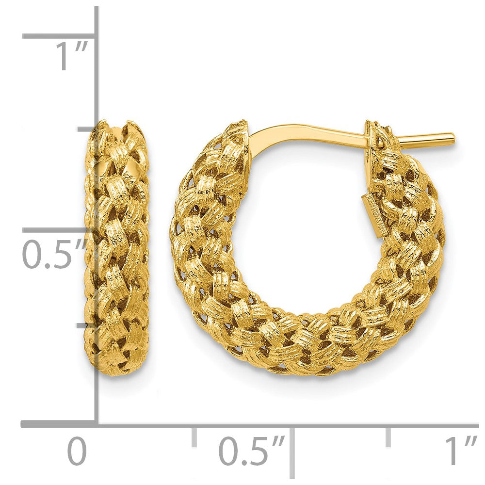 14K Polished and Textured Woven Hoop Earrings