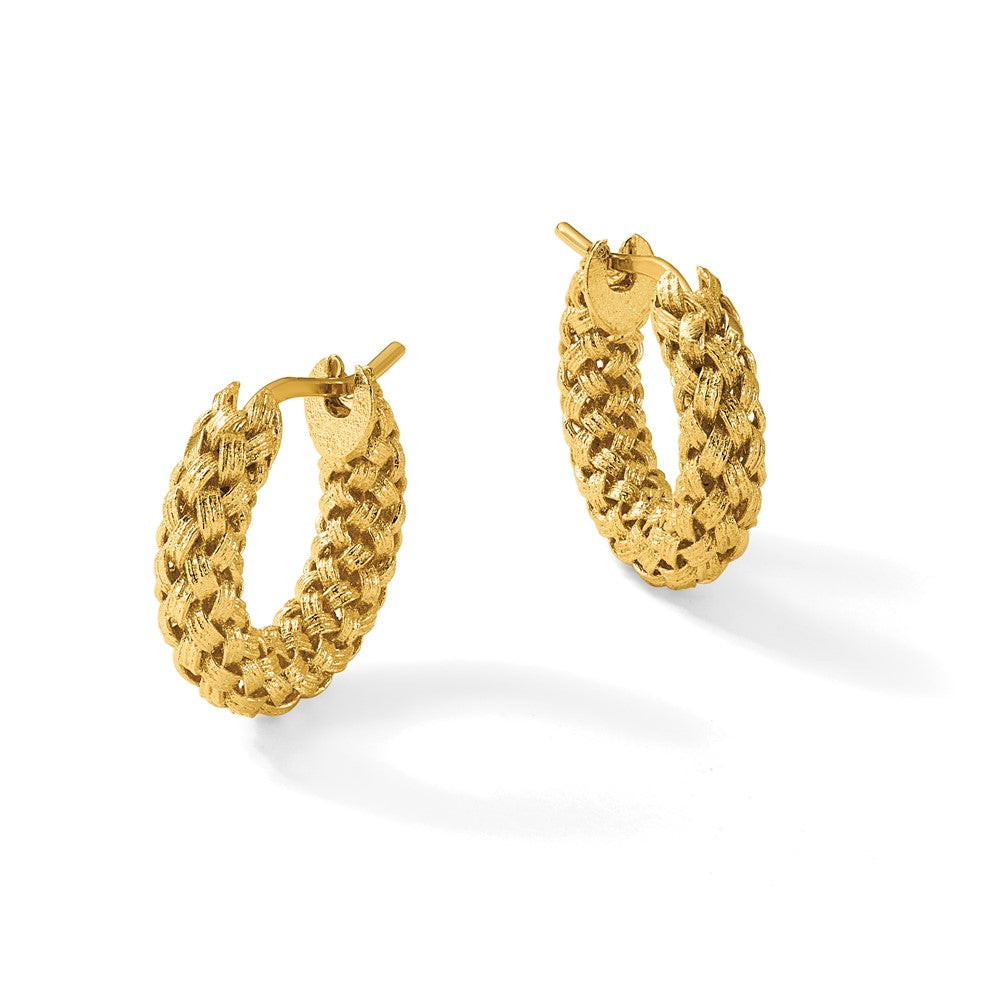 14K Polished and Textured Woven Hoop Earrings