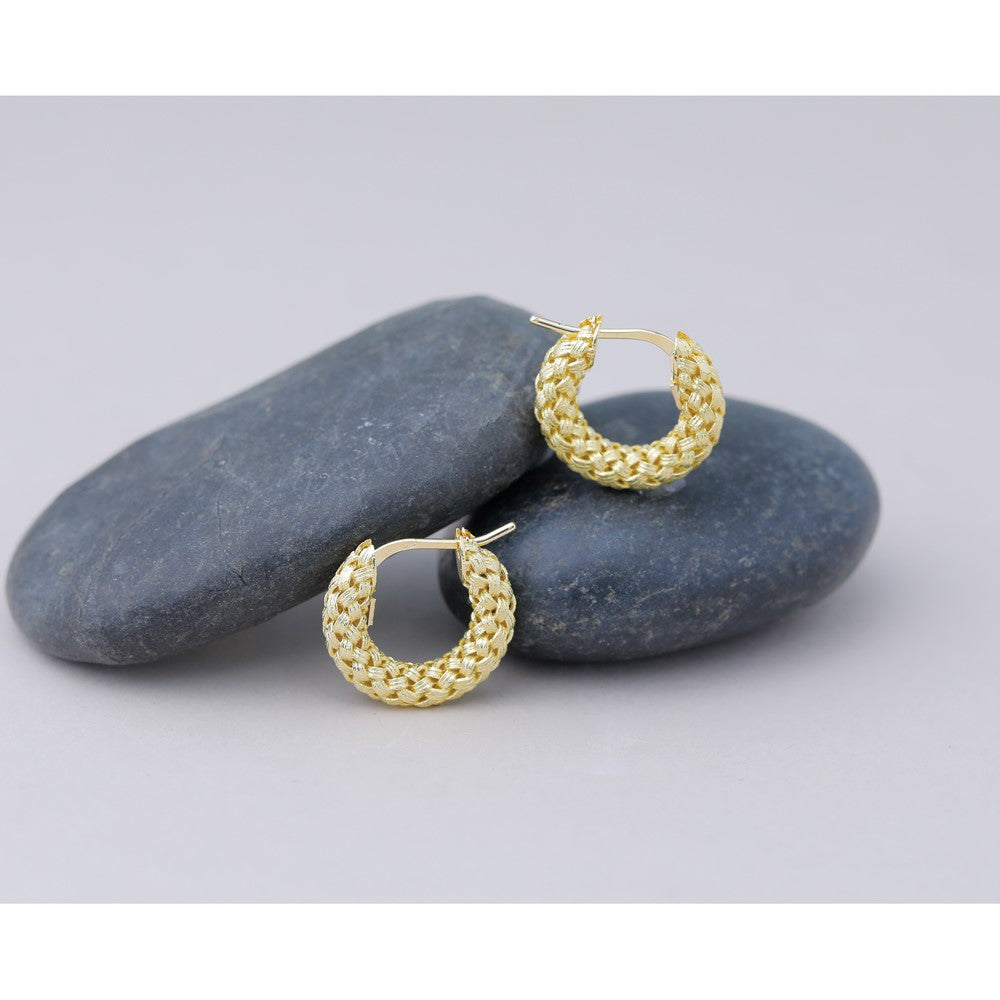 14K Polished and Textured Woven Hoop Earrings