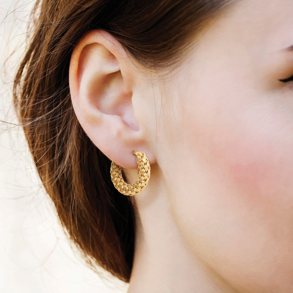 14K Polished and Textured Woven Hoop Earrings