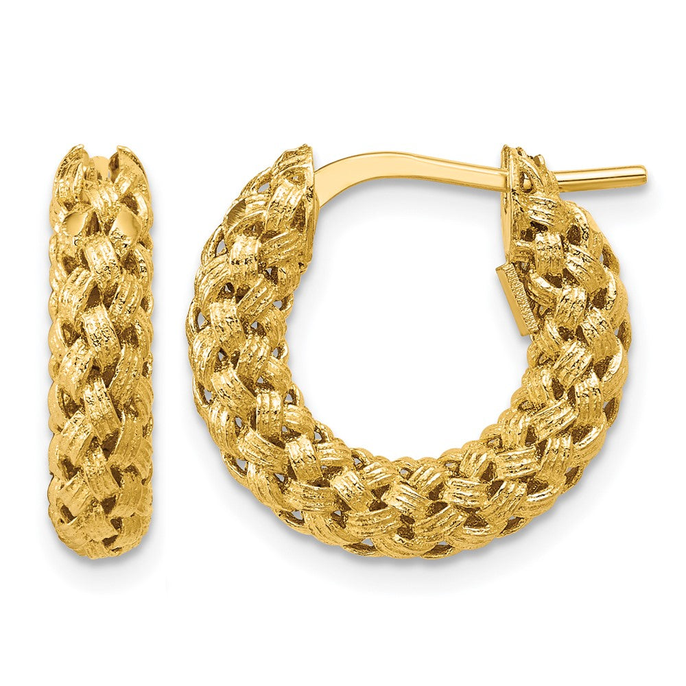 14K Polished and Textured Woven Hoop Earrings