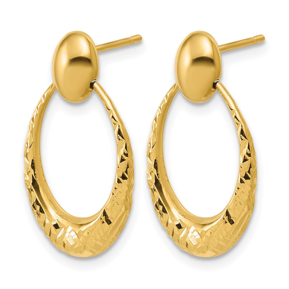 14K Polished and Diamond-cut Oval Dangle Post Earrings