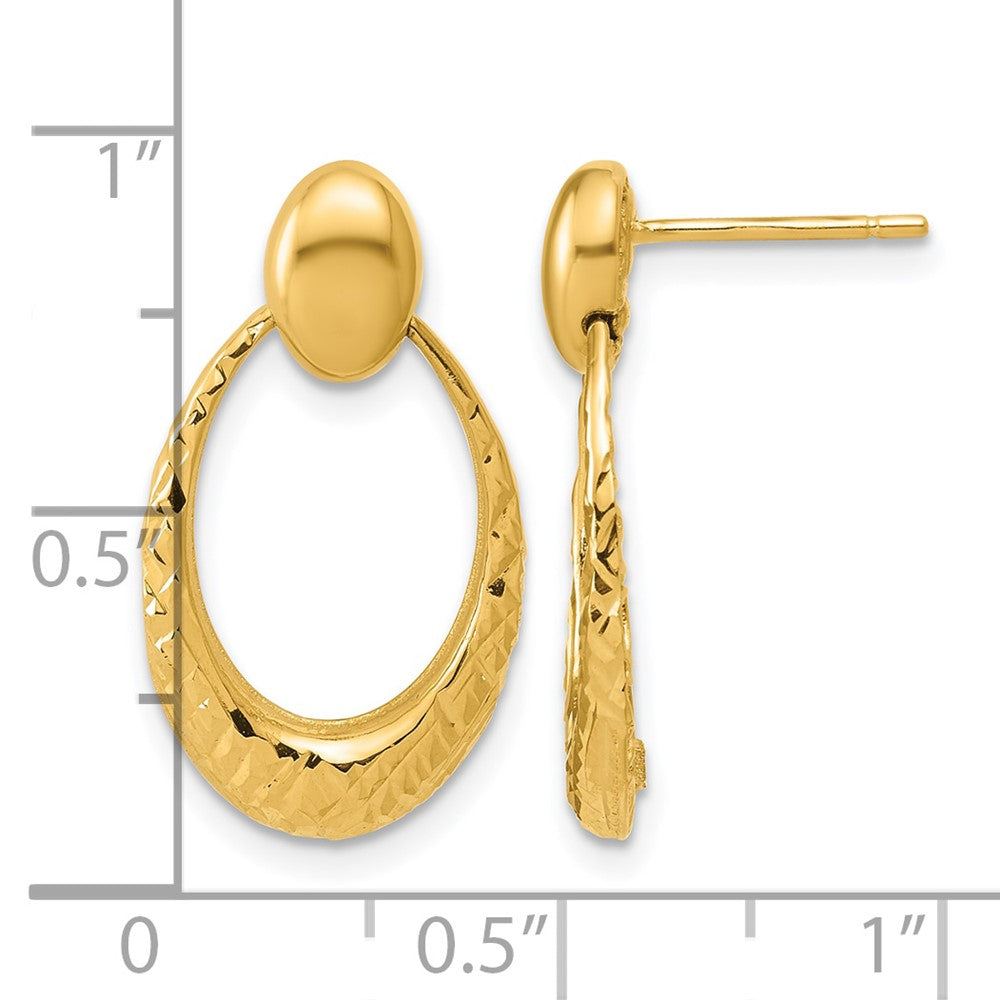 14K Polished and Diamond-cut Oval Dangle Post Earrings