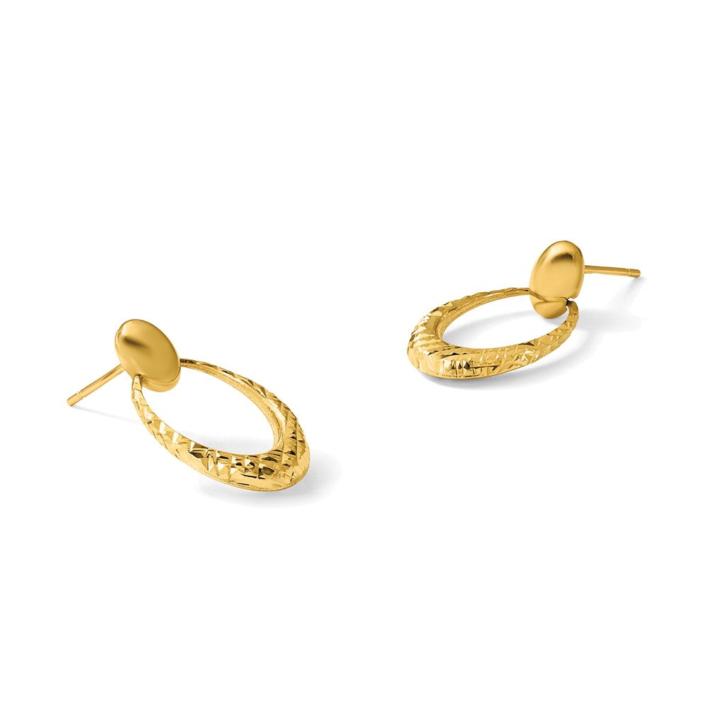 14K Polished and Diamond-cut Oval Dangle Post Earrings