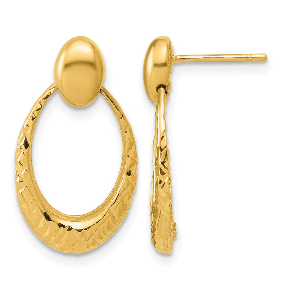 14K Polished and Diamond-cut Oval Dangle Post Earrings