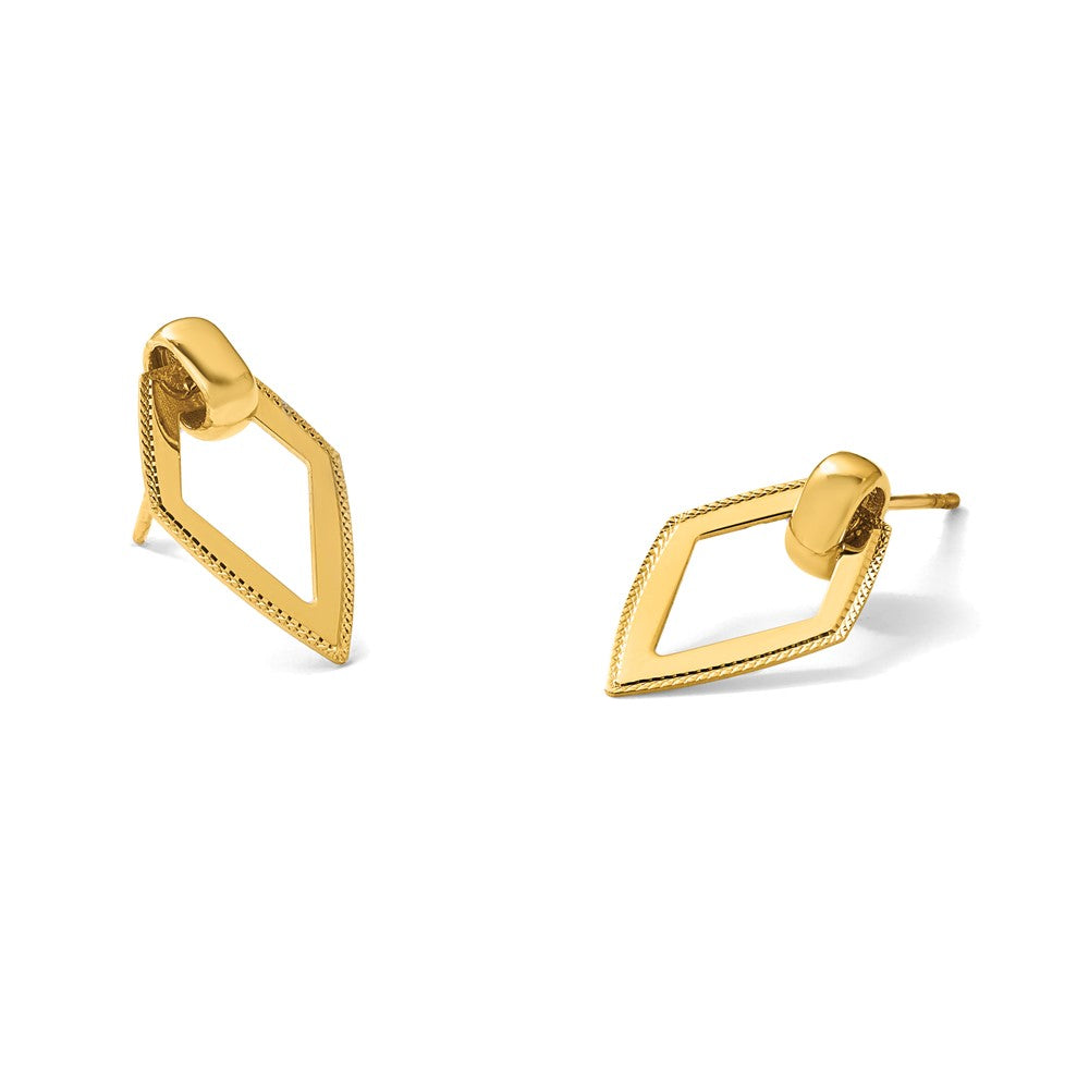 14K Polished Diamond shape Dangle Post Earrings