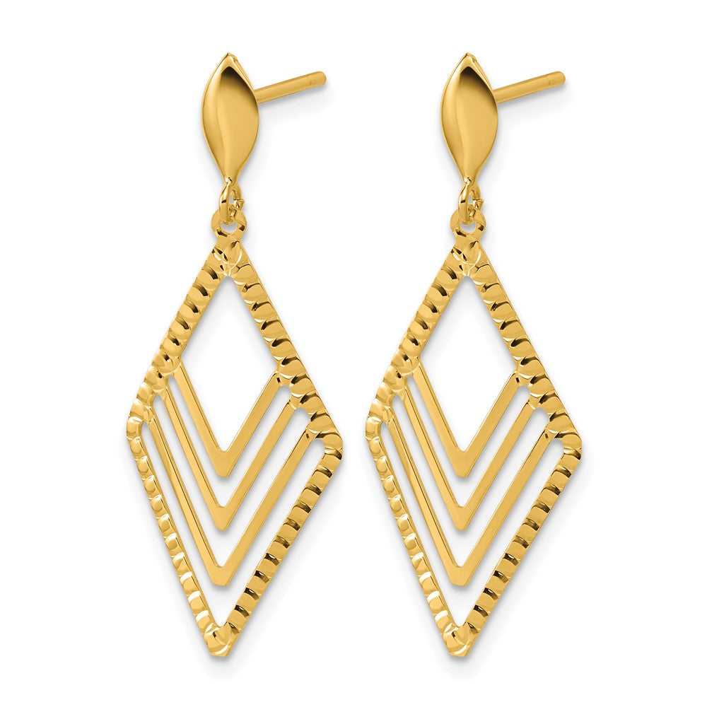 14K Polished Diamond Shape Dangle Post Earrings