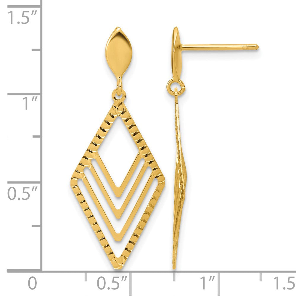 14K Polished Diamond Shape Dangle Post Earrings