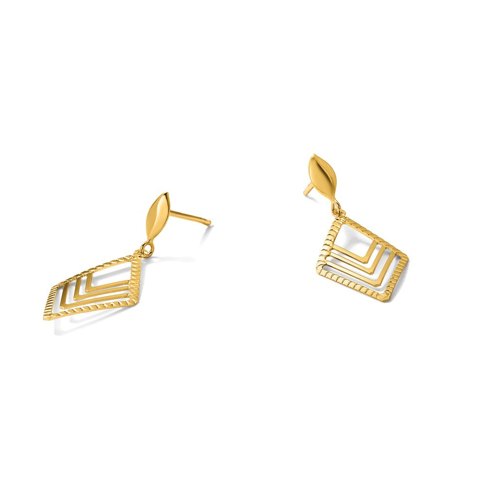 14K Polished Diamond Shape Dangle Post Earrings