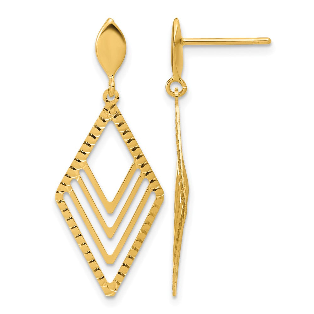 14K Polished Diamond Shape Dangle Post Earrings