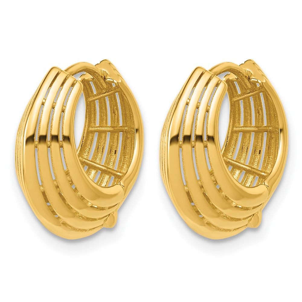14K Polished Grooved Hinged Hoop Earrings