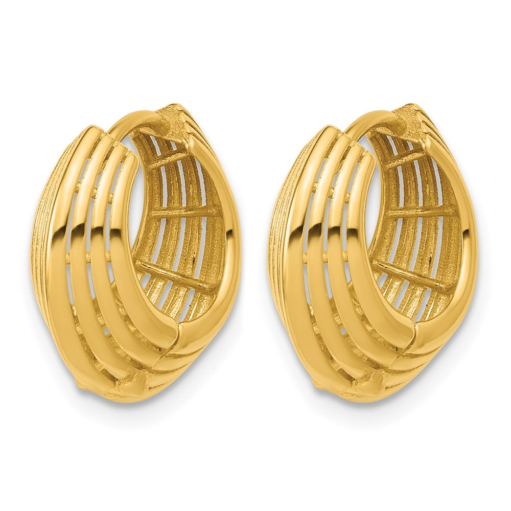 14K Polished Grooved Hinged Hoop Earrings
