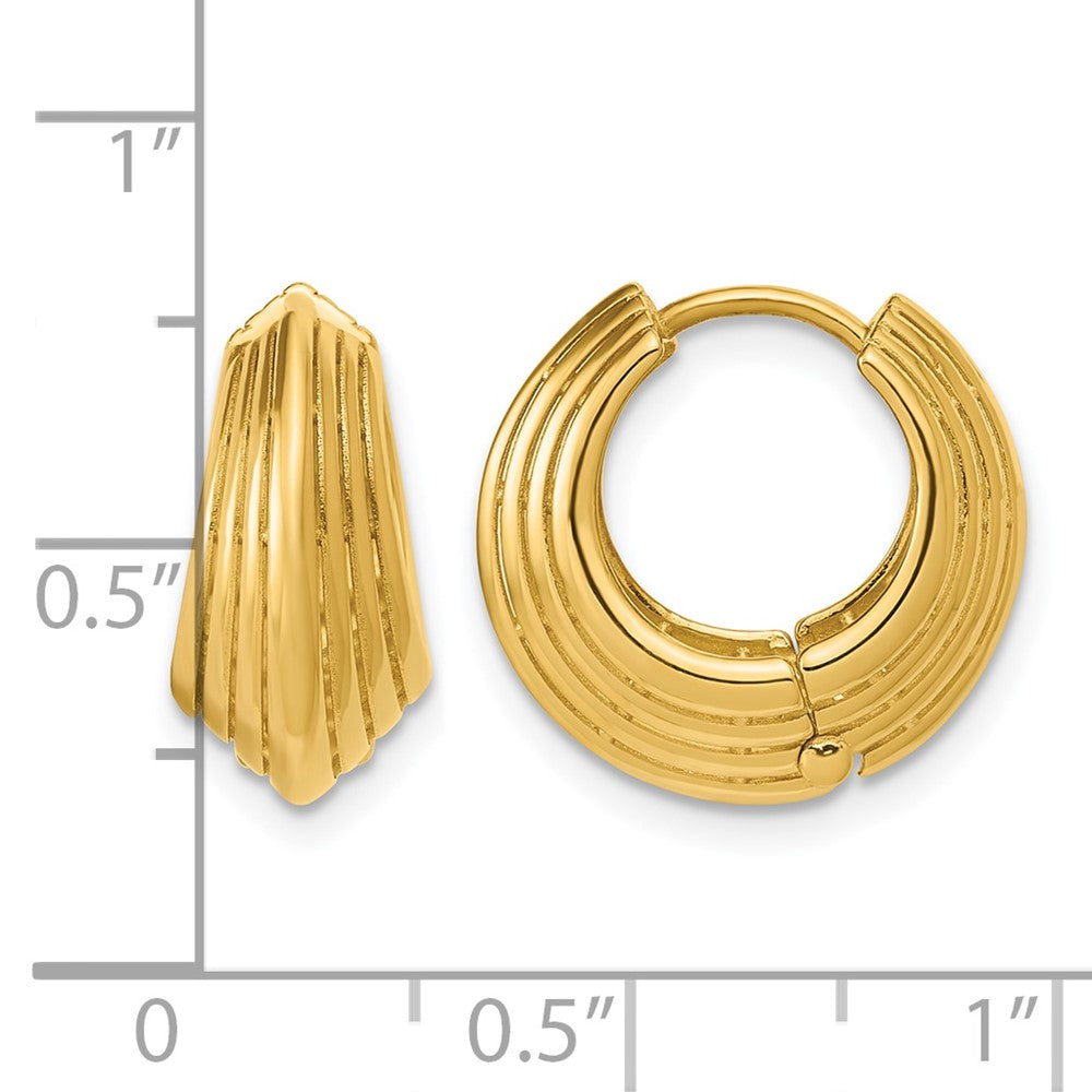 14K Polished Grooved Hinged Hoop Earrings