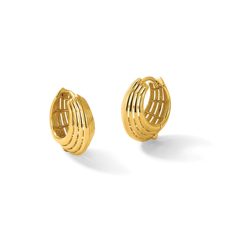 14K Polished Grooved Hinged Hoop Earrings