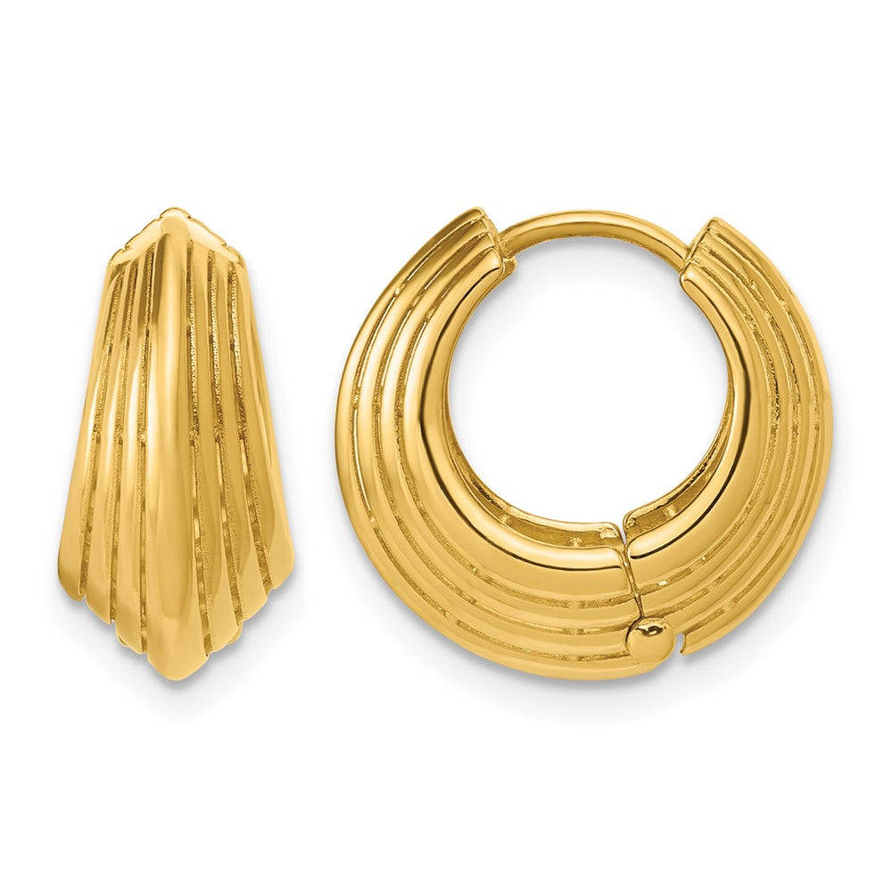 14K Polished Grooved Hinged Hoop Earrings