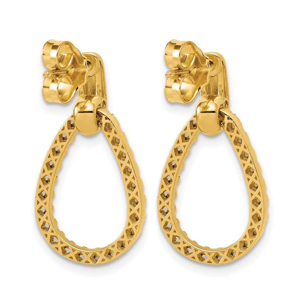 14K w/RH-plating Polished Teardrop Dangle Post Earrings