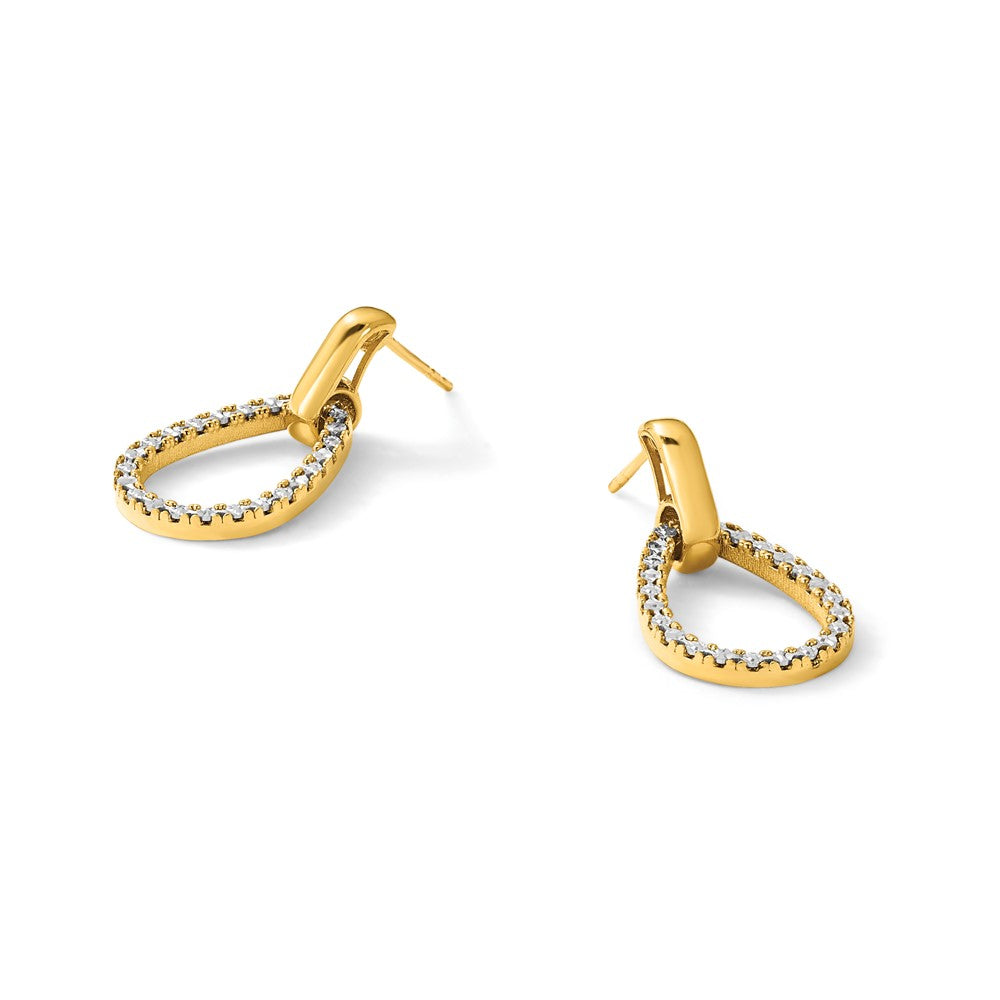 14K w/RH-plating Polished Teardrop Dangle Post Earrings