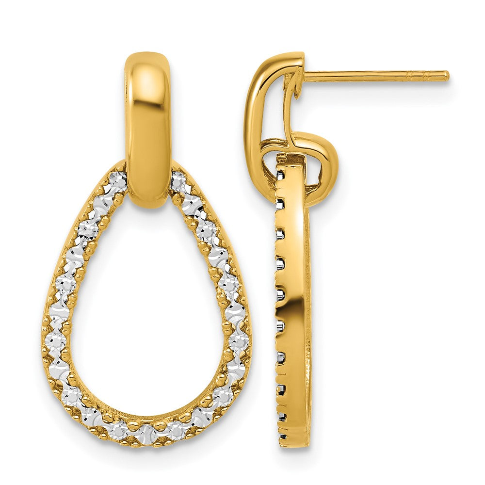 14K w/RH-plating Polished Teardrop Dangle Post Earrings