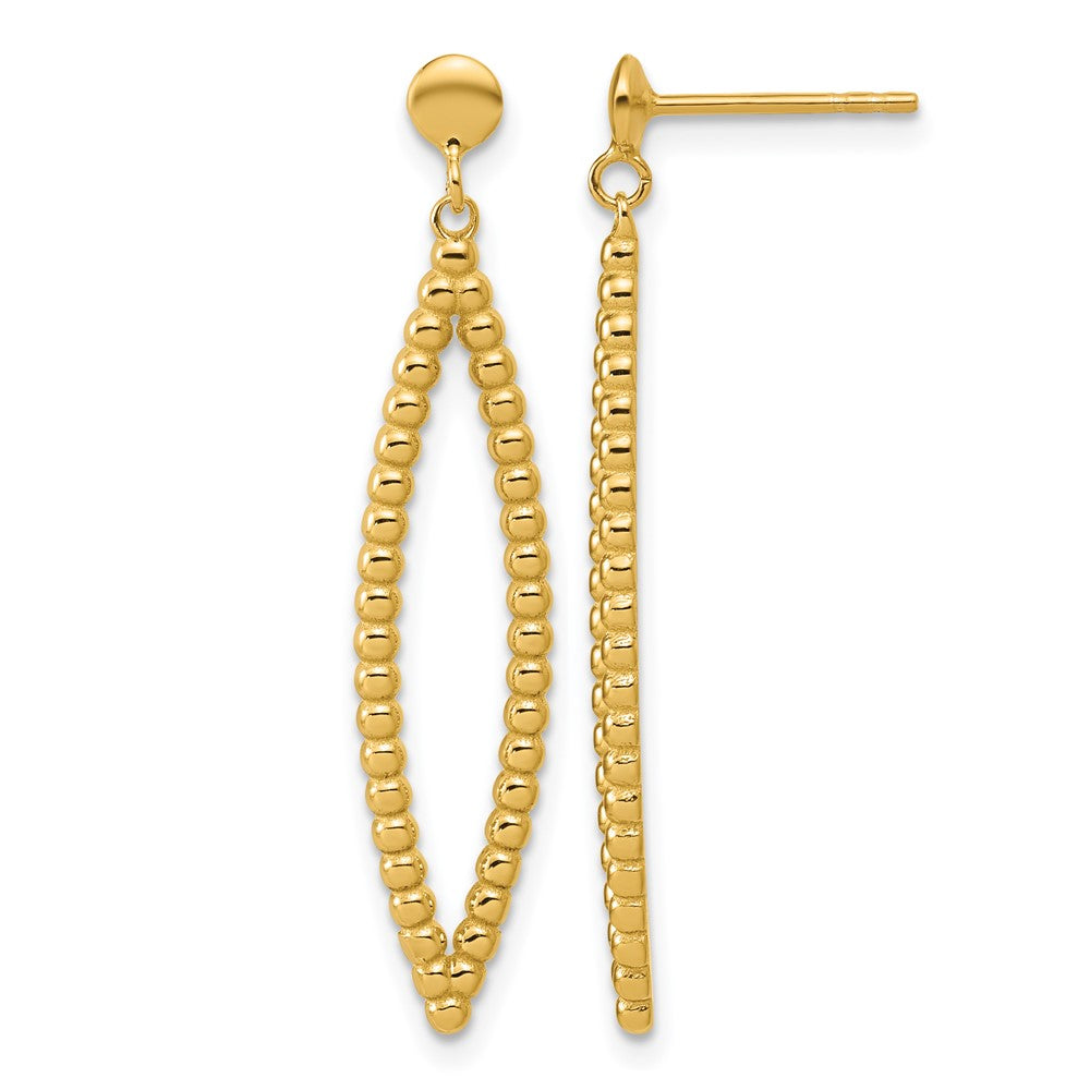 14K Polished Beaded Post Dangle Earrings