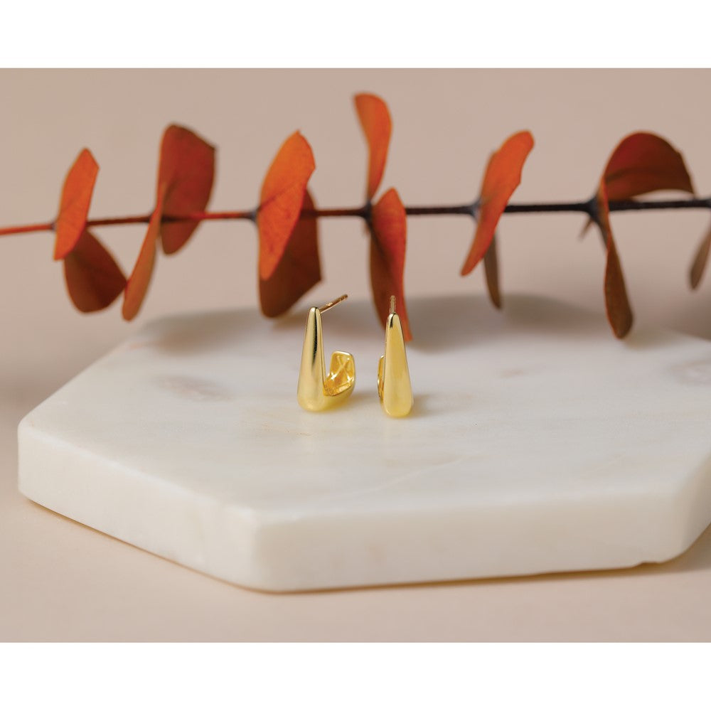 14K Polished J-Hoop Post Earrings