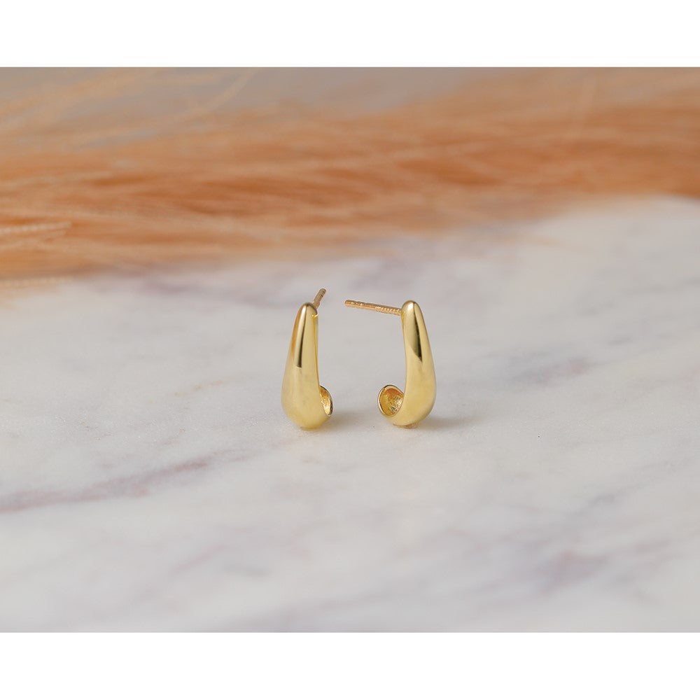 14K Polished J-Hoop Post Earrings