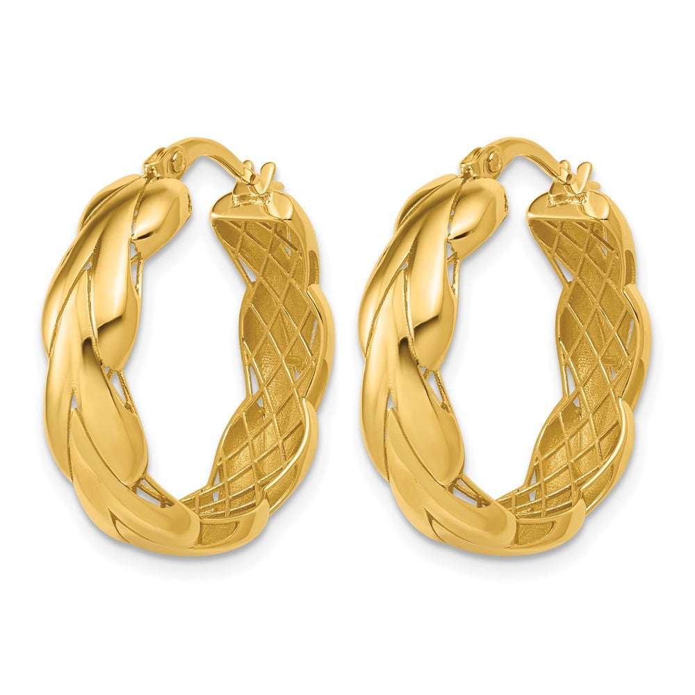 14K Polished and Grooved Fancy Hoop Earrings