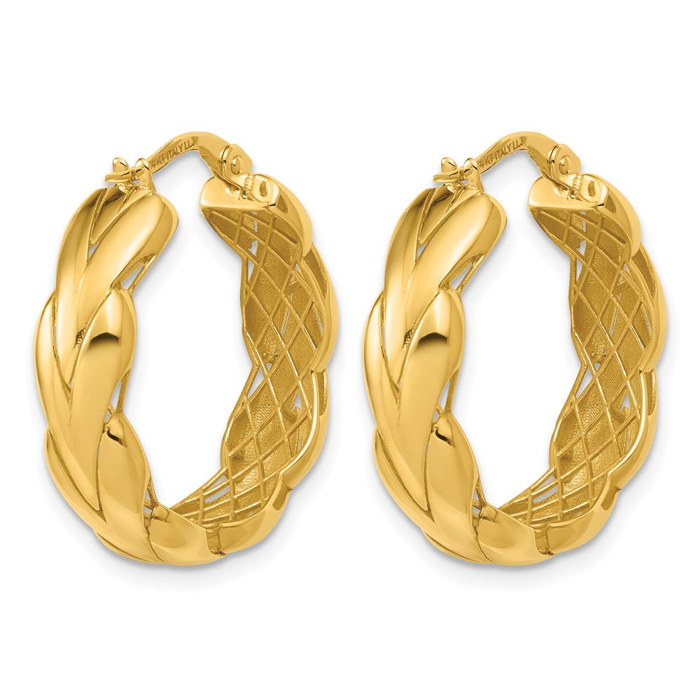 14K Polished and Grooved Fancy Hoop Earrings