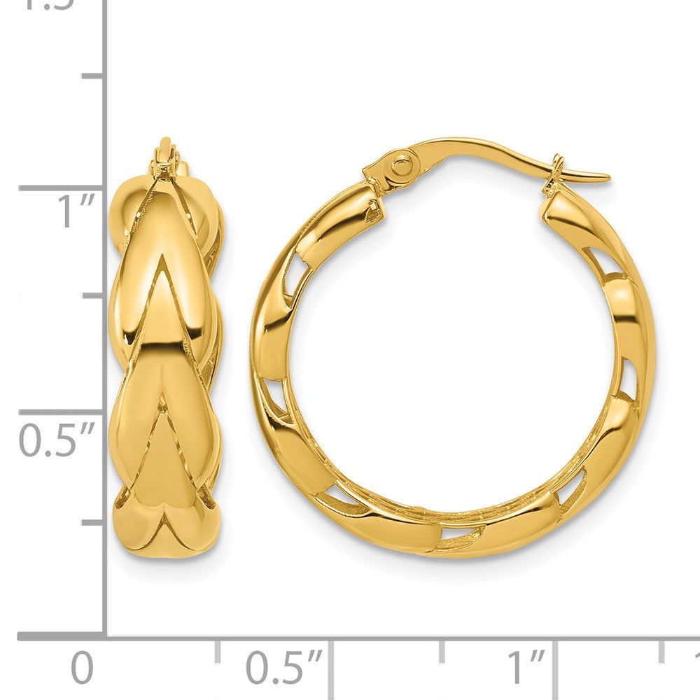 14K Polished and Grooved Fancy Hoop Earrings