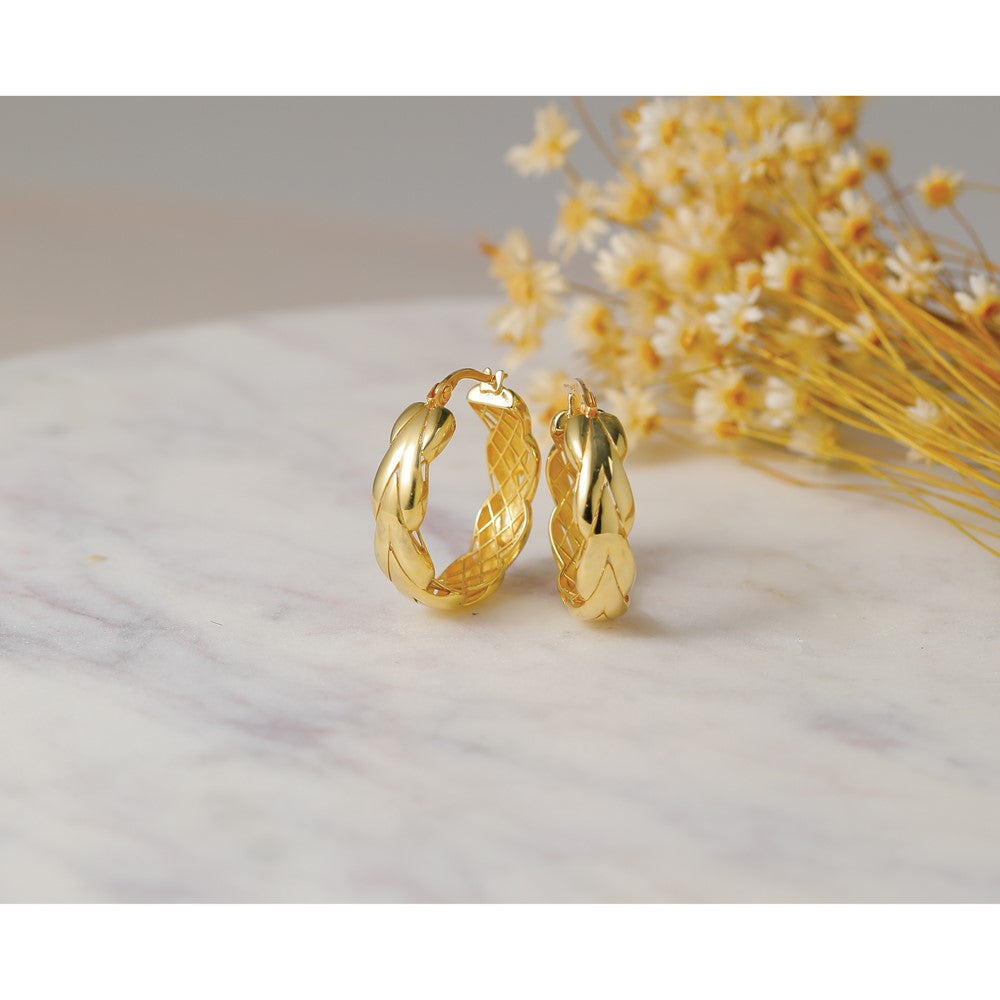 14K Polished and Grooved Fancy Hoop Earrings